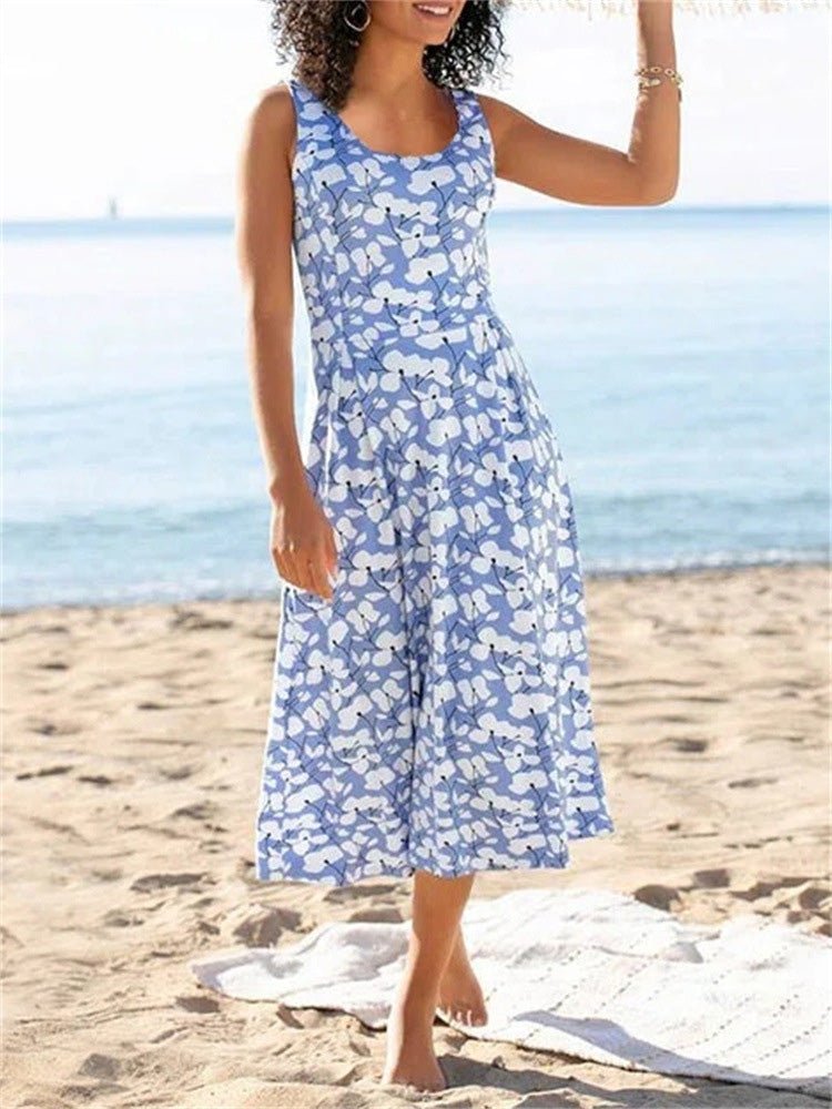 R&B | Frauen Kleider Rundhals Blumengemustertes Ärmelloses Kleid