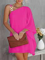 R&B | Damenkleider Solid Metallträger Off-Shoulder Puppenärmel Kleid
