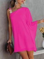 R&B | Damenkleider Solid Metallträger Off-Shoulder Puppenärmel Kleid