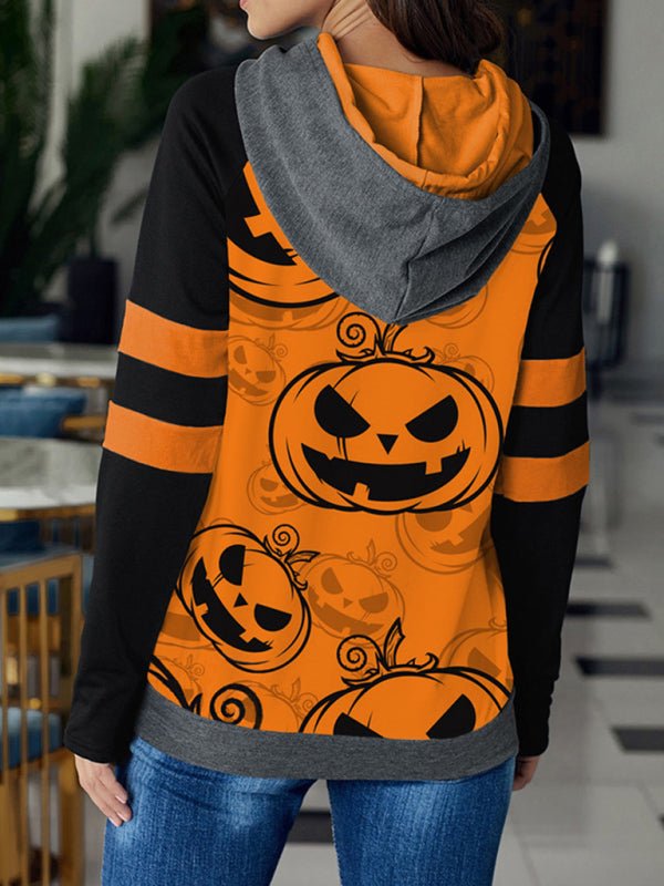 R&B| Damen Halloween Druck Kontrast Raglan Ärmel Top
