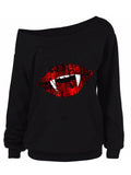 R&B| Damen Halloween Druck Langarm Herbst schräger Schulter Oberteil T-Shirt