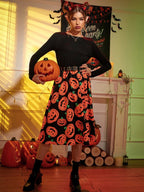 R&B| Damen Halloween Druck Schwingkleid