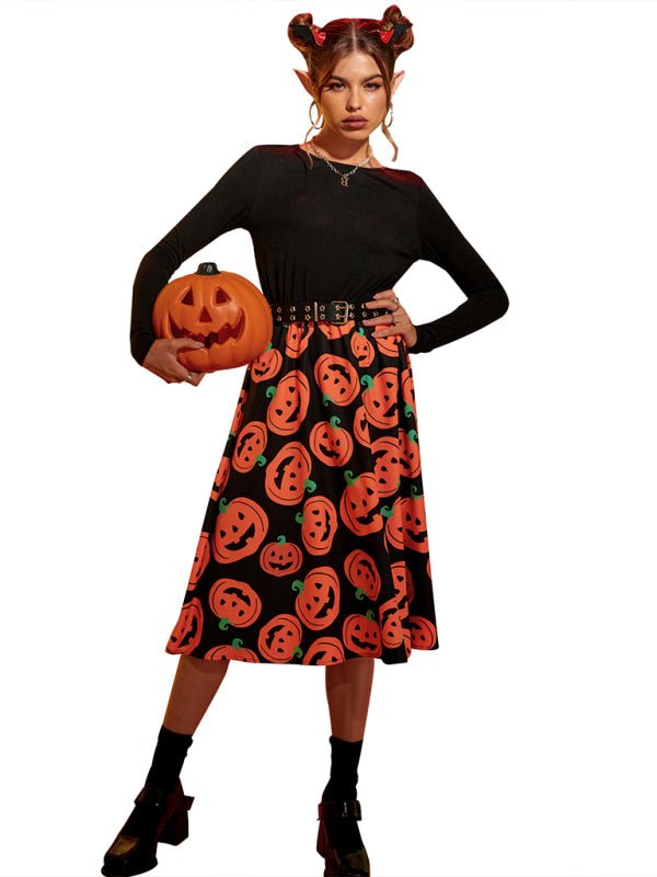 R&B| Damen Halloween Druck Schwingkleid