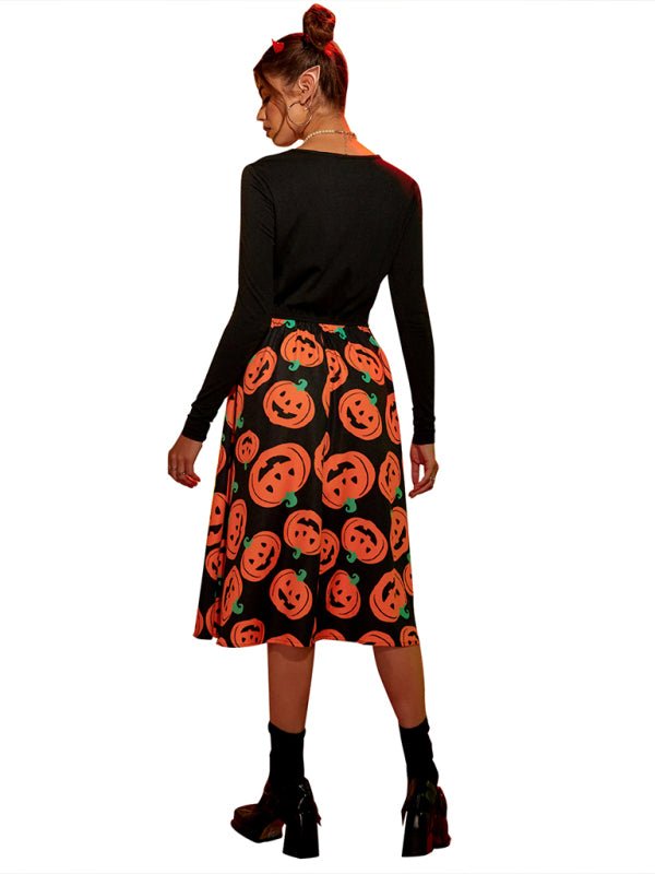 R&B| Damen Halloween Druck Schwingkleid