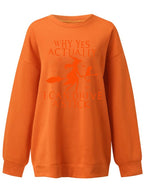 R&B| Damen Halloween Hexe Buchstaben Druck lockerer runder Hals fallende Schulter Langarm Pullover