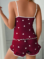 R&B| Damen Herz Druck Spaghettiträger + Shorts Pyjama Zwei-Teiliges Set