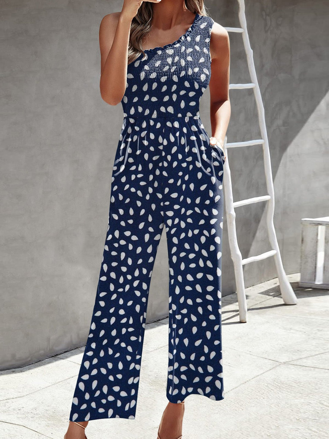 R&B | Damen Jumpsuits Gedruckt Ein Schulter Breite Bein Jumpsuit