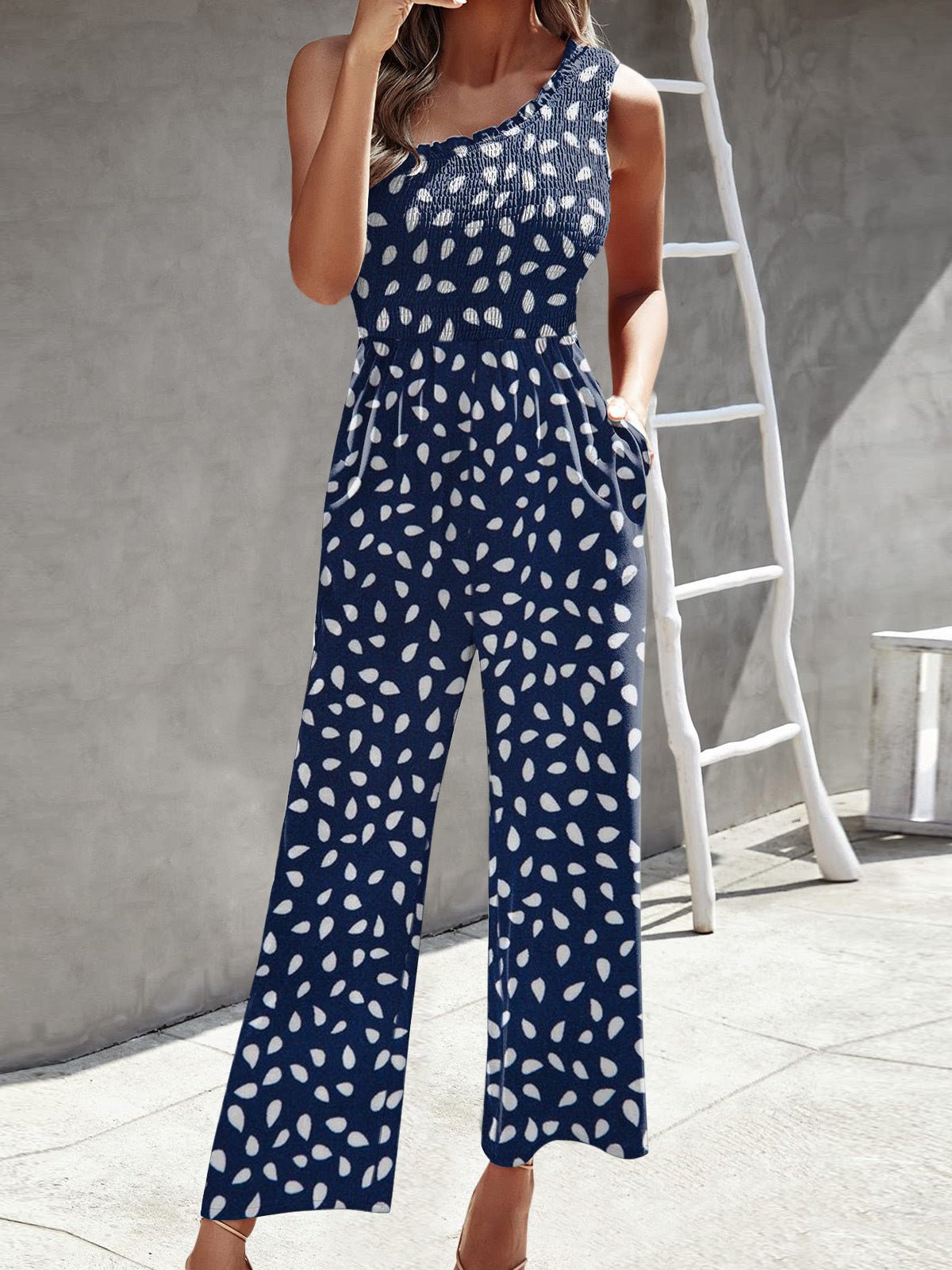 R&B | Damen Jumpsuits Gedruckt Ein Schulter Breite Bein Jumpsuit