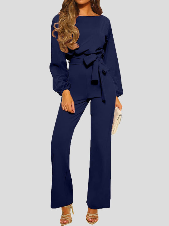 R&B | Damen Jumpsuits Einfarbig Langarm Gürtel Lässiger Jumpsuit