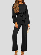 R&B | Damen Jumpsuits Einfarbig Langarm Gürtel Lässiger Jumpsuit