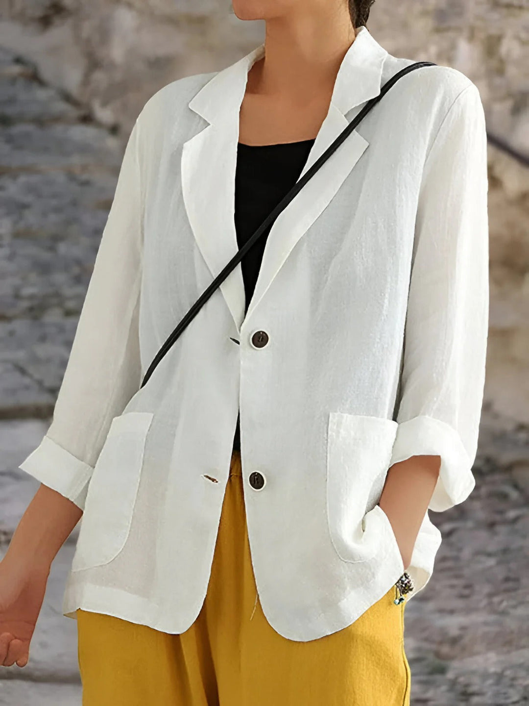 R&B | Blazer Relaxed Fit Naturfasern 3/4 Ärmel Patch Taschen Mittellang