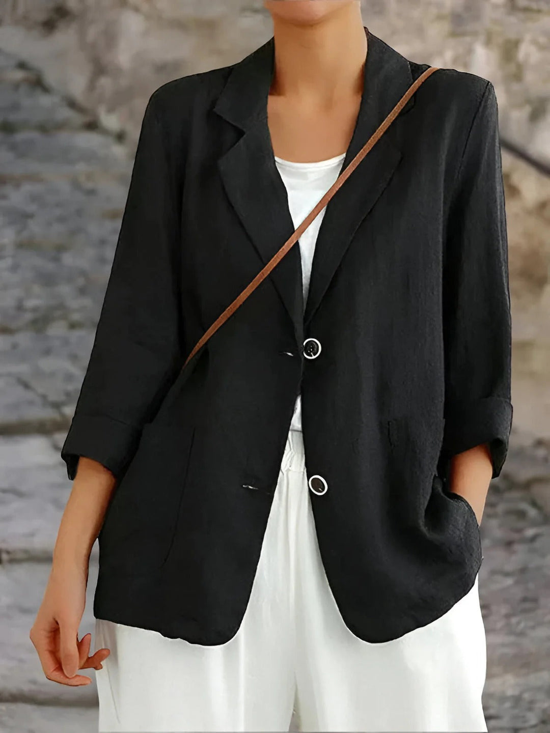 R&B | Blazer Relaxed Fit Naturfasern 3/4 Ärmel Patch Taschen Mittellang
