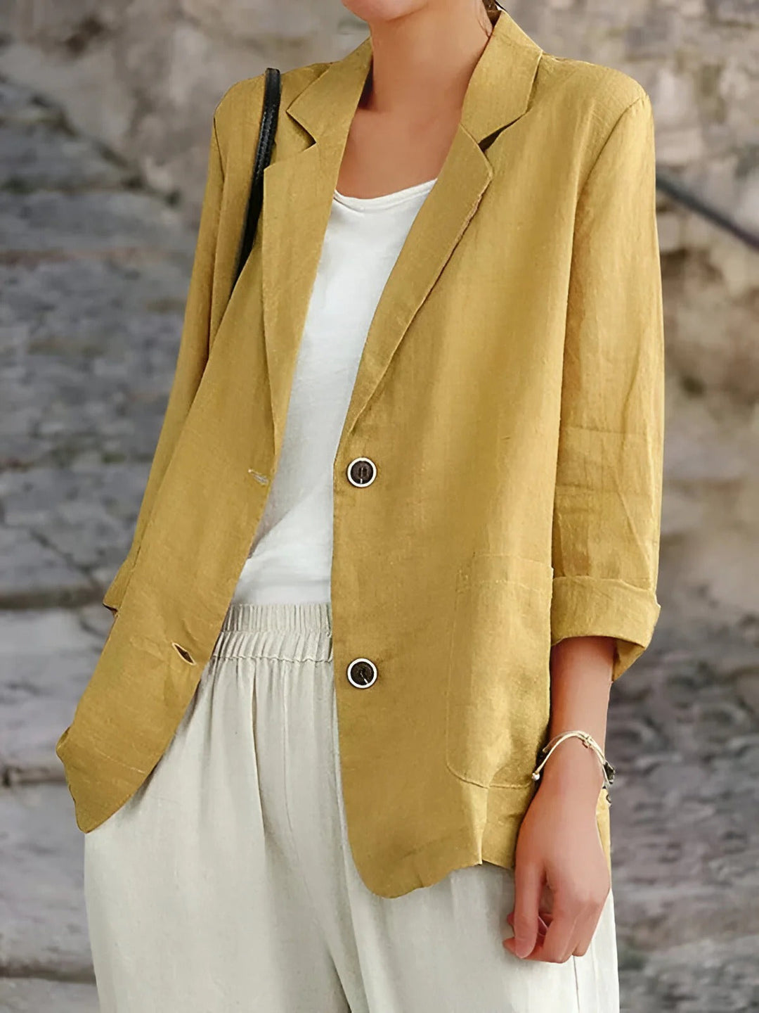R&B | Blazer Relaxed Fit Naturfasern 3/4 Ärmel Patch Taschen Mittellang
