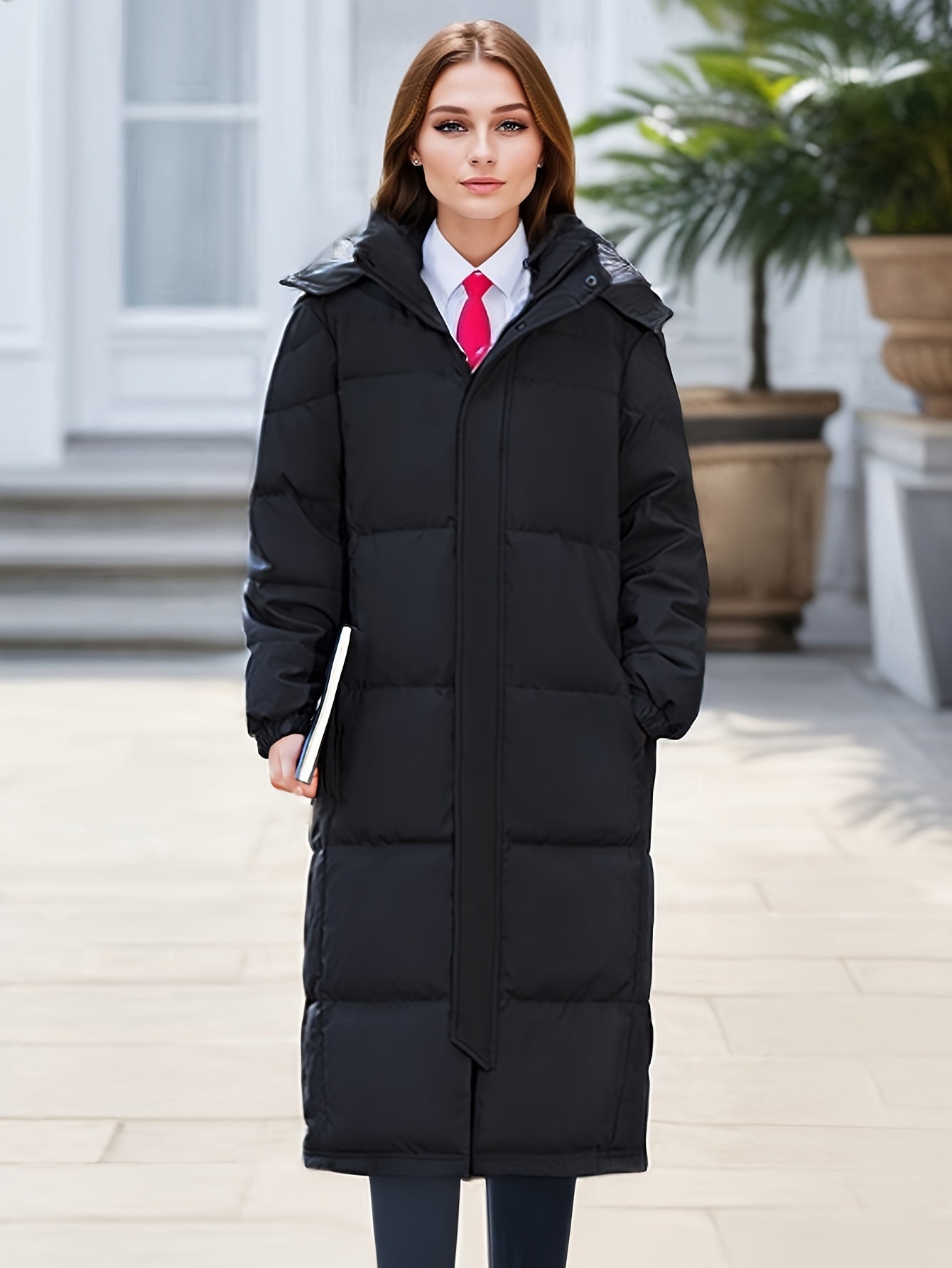R&B | Damen Langer Daunenmantel mit Kapuze für Herbst/Winter