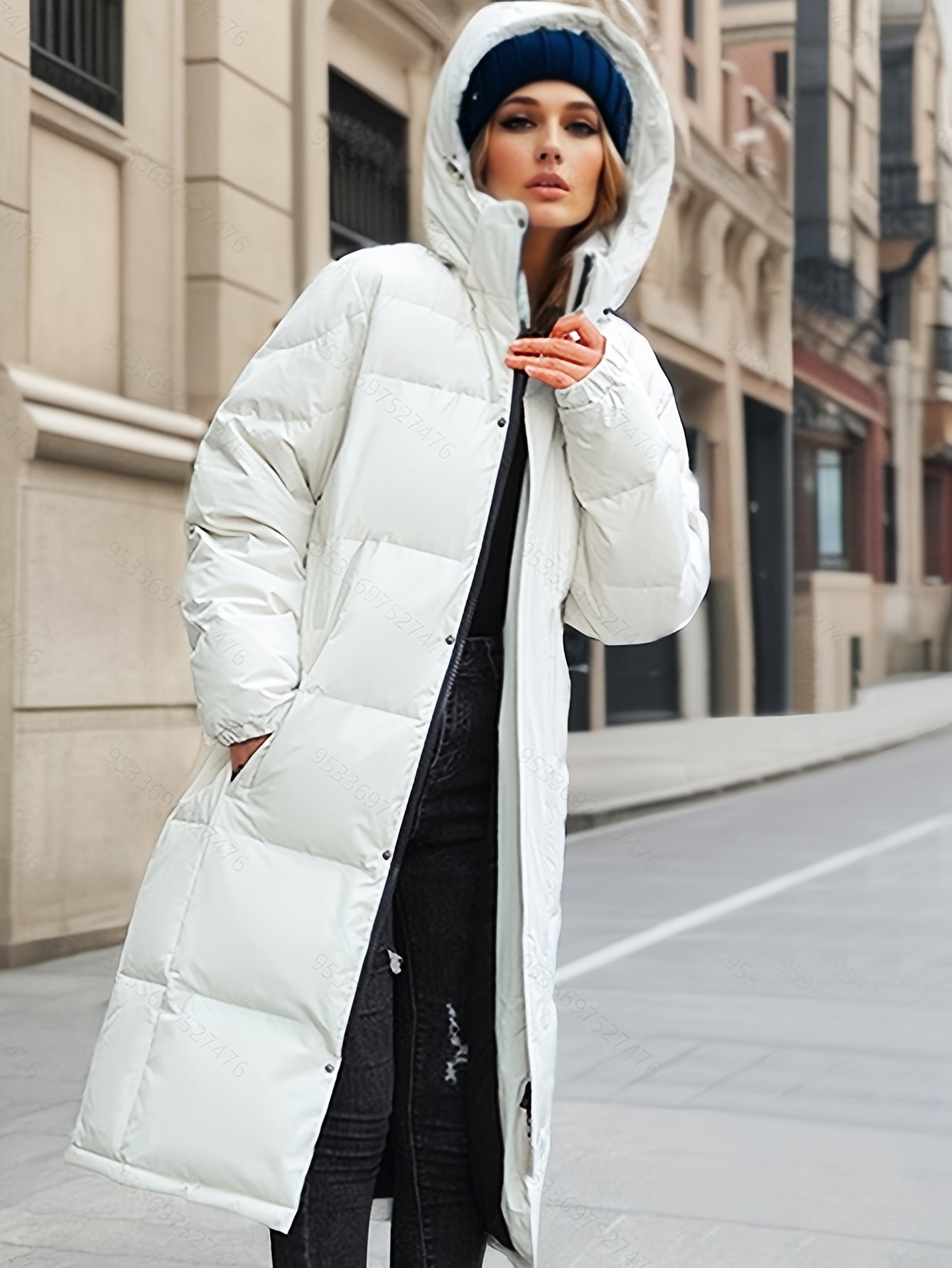 R&B | Damen Langer Daunenmantel mit Kapuze für Herbst/Winter