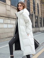 R&B | Damen Langer Daunenmantel mit Kapuze für Herbst/Winter