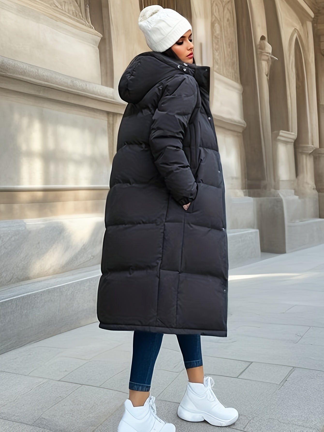 R&B | Damen Langer Daunenmantel mit Kapuze für Herbst/Winter