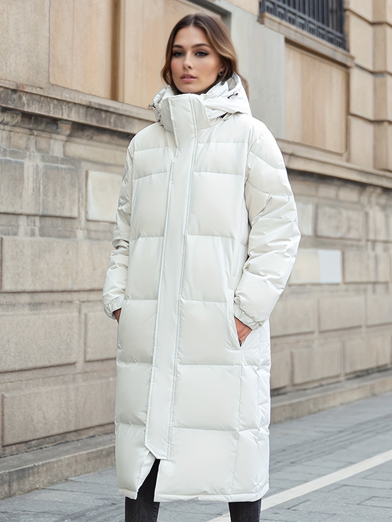 R&B | Damen Langer Daunenmantel mit Kapuze für Herbst/Winter