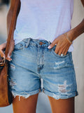 R&B | Frauen Shorts Gewaschen Rissig Gerade Denim Shorts