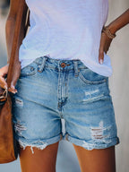 R&B | Frauen Shorts Gewaschen Rissig Gerade Denim Shorts