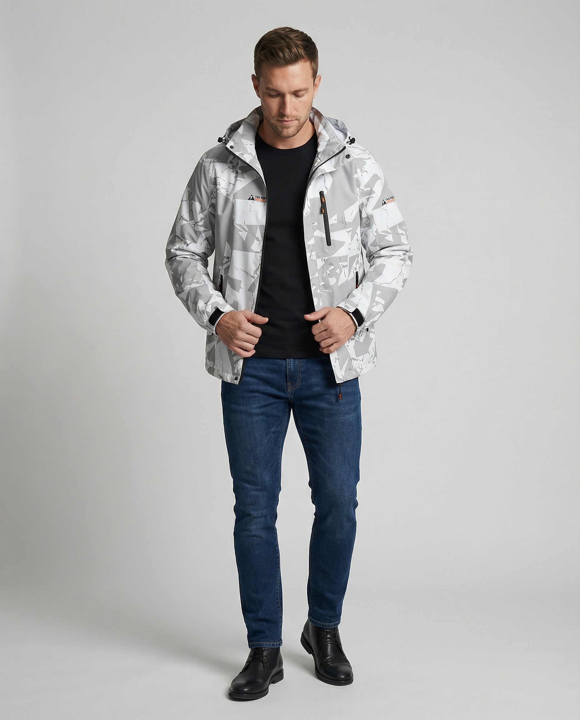 R&B Skijacke mit Reißverschluss im sportlichen Stil mit Buchstabendruck