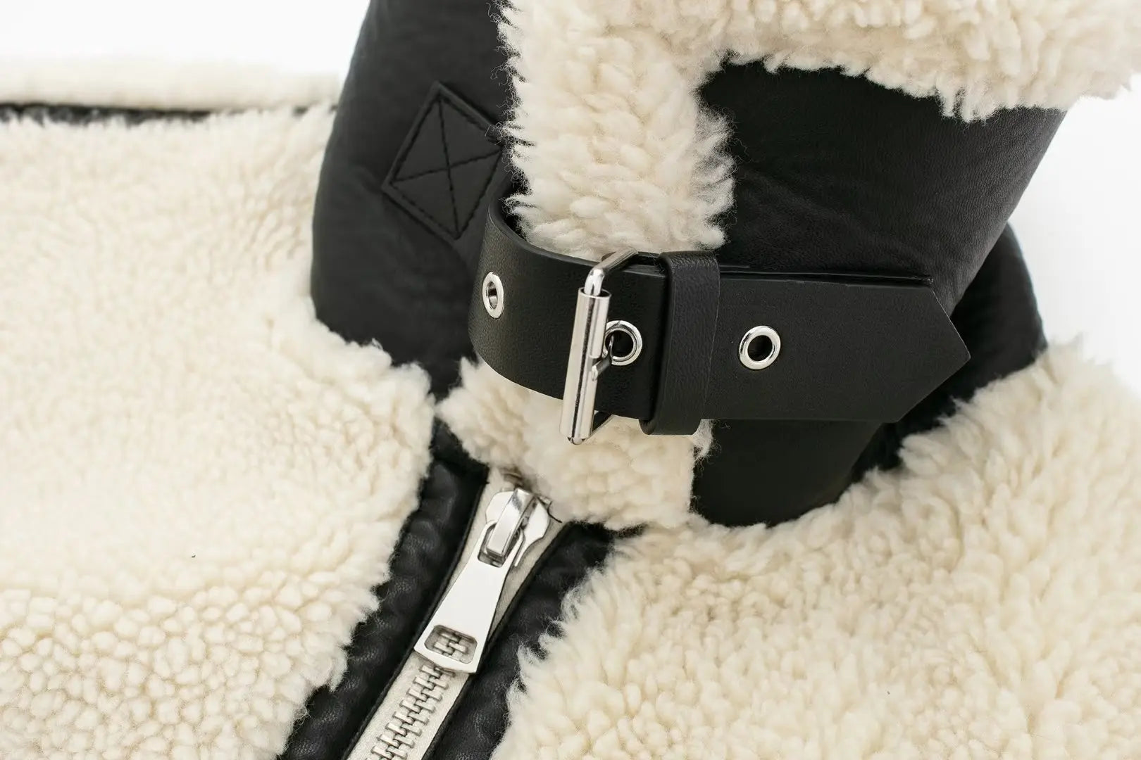 R&B | Oversized Teddyjacke - Kontrastbesatz Hoher Kragen Jacke