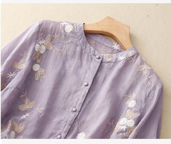 R&B | Bestickte Baumwoll Leinen Bluse