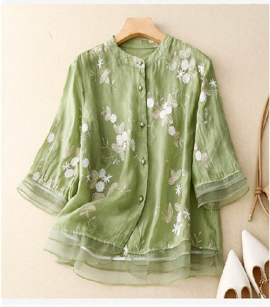 R&B | Bestickte Baumwoll Leinen Bluse