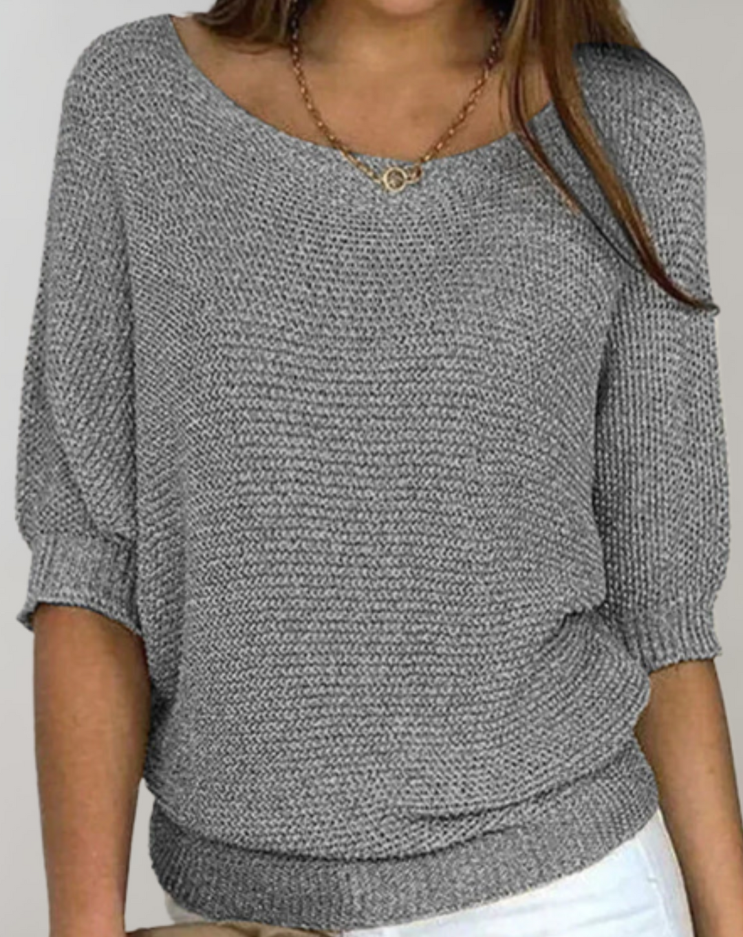 R&B | Schöner Taillierter Pullover Mit Rundhalsausschnitt Und Einfachen Mittellangen Ärmeln