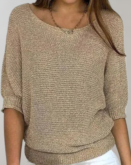 R&B | Schöner Taillierter Pullover Mit Rundhalsausschnitt Und Einfachen Mittellangen Ärmeln