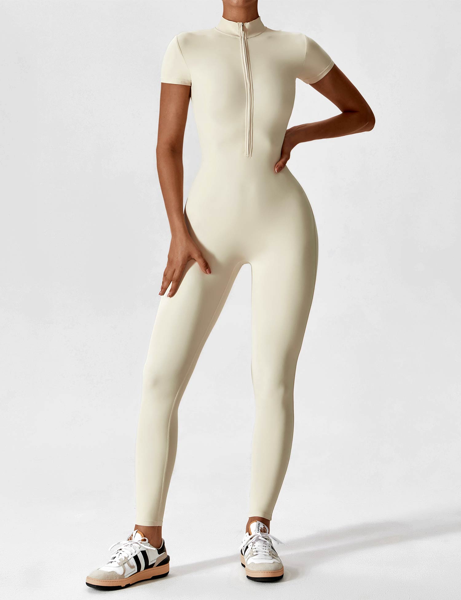 R&B | Lange Ärmel/Kurze Ärmel Reißverschluss Jumpsuit für Frauen
