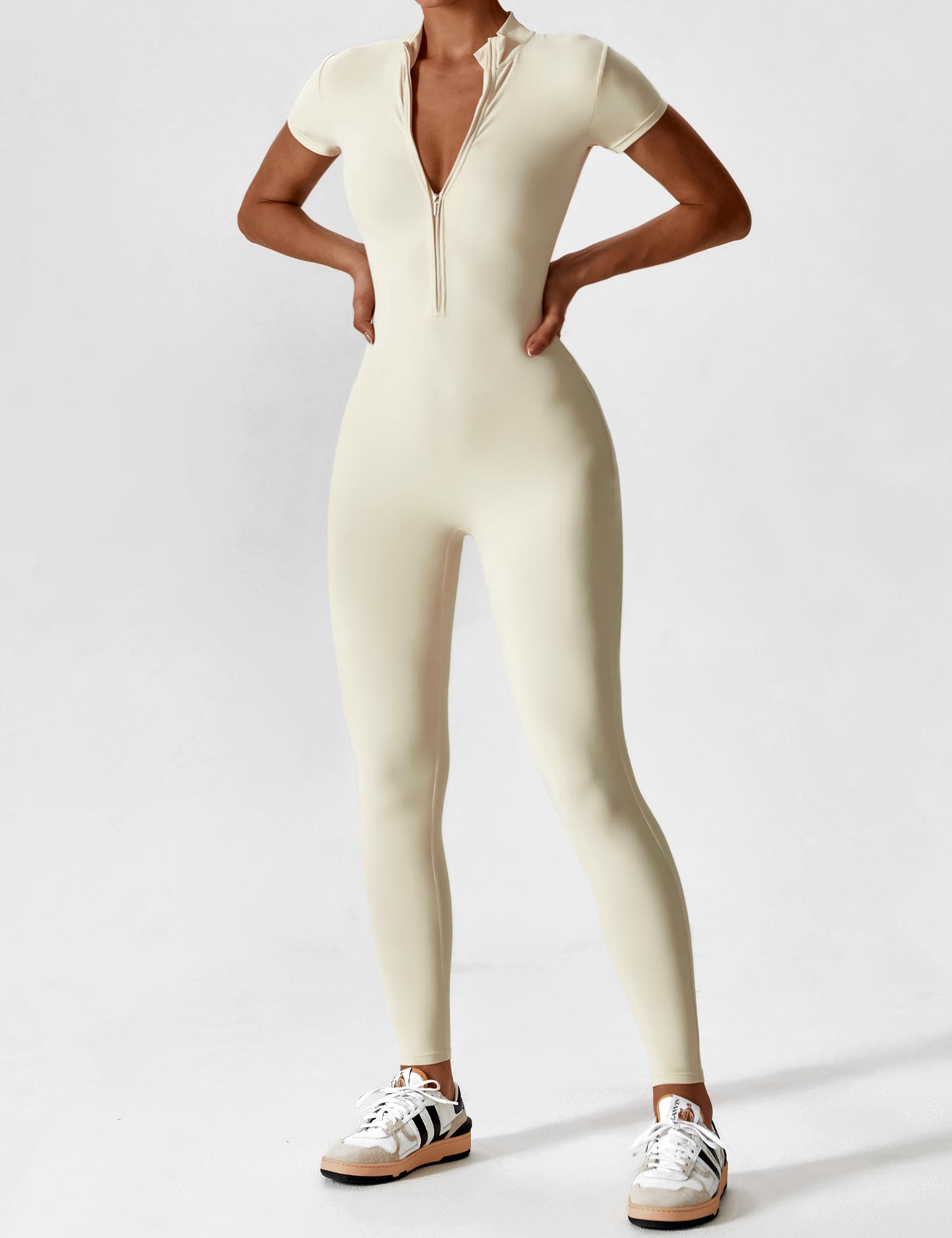 R&B | Lange Ärmel/Kurze Ärmel Reißverschluss Jumpsuit für Frauen