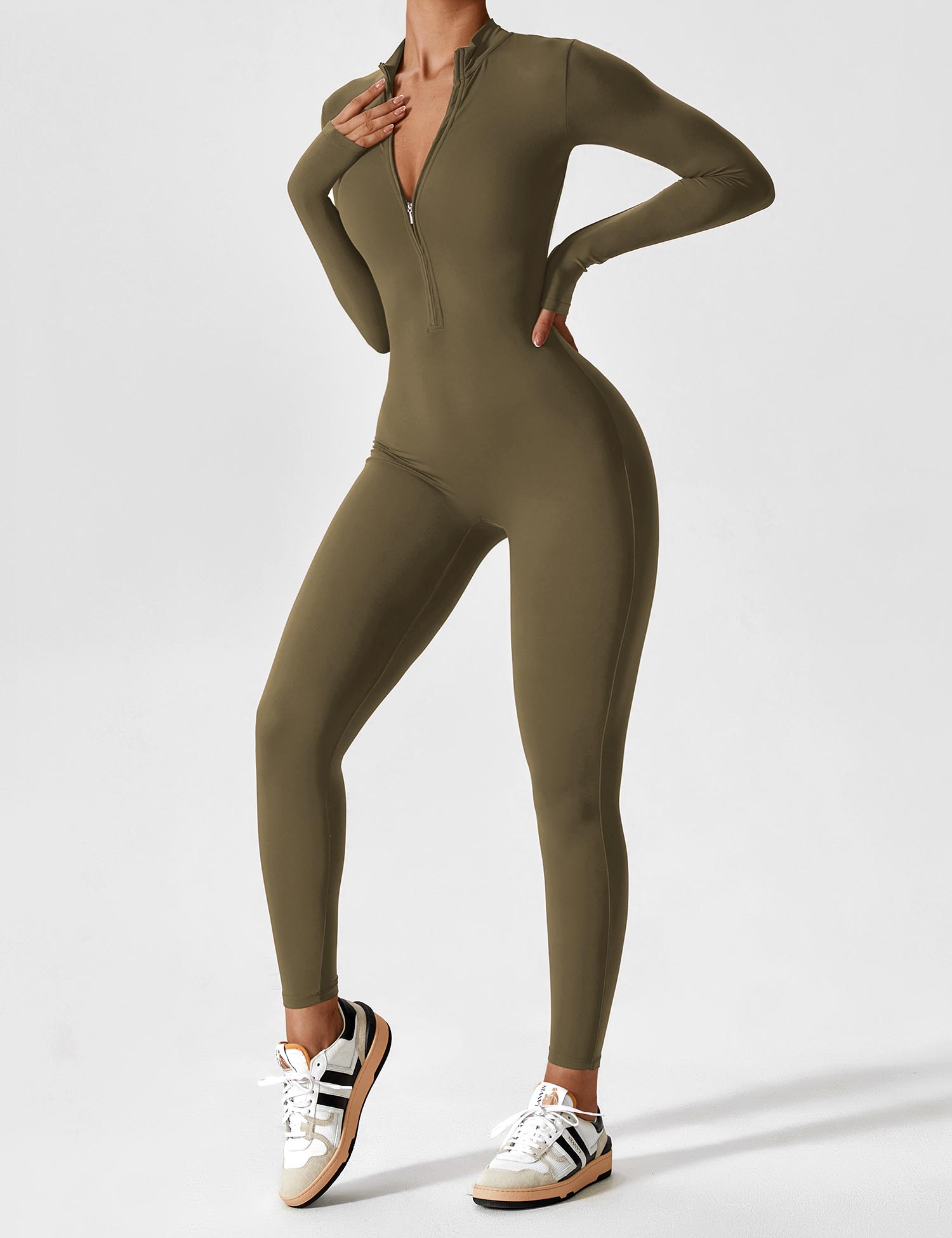 R&B | Lange Ärmel/Kurze Ärmel Reißverschluss Jumpsuit für Frauen