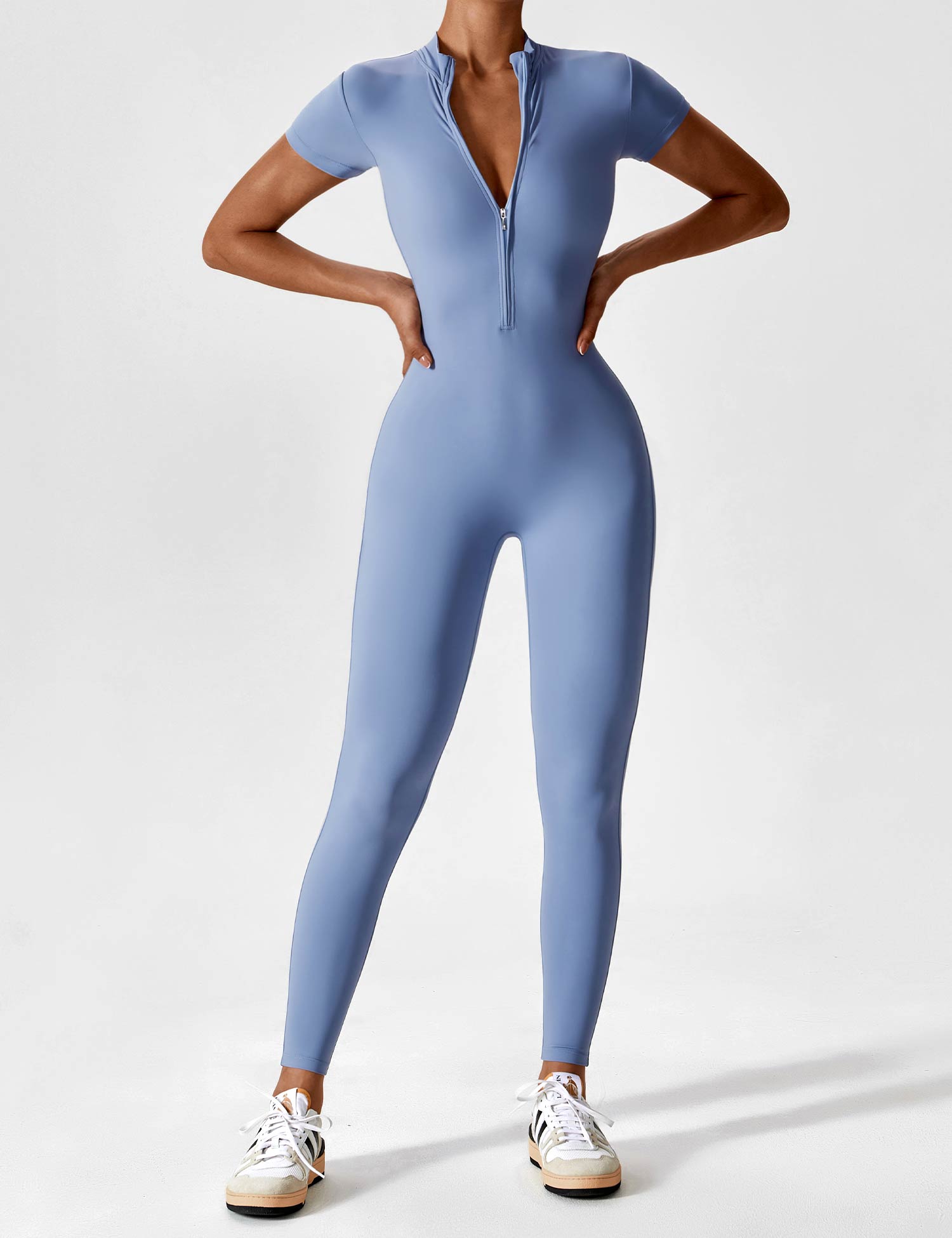 R&B | Lange Ärmel/Kurze Ärmel Reißverschluss Jumpsuit für Frauen