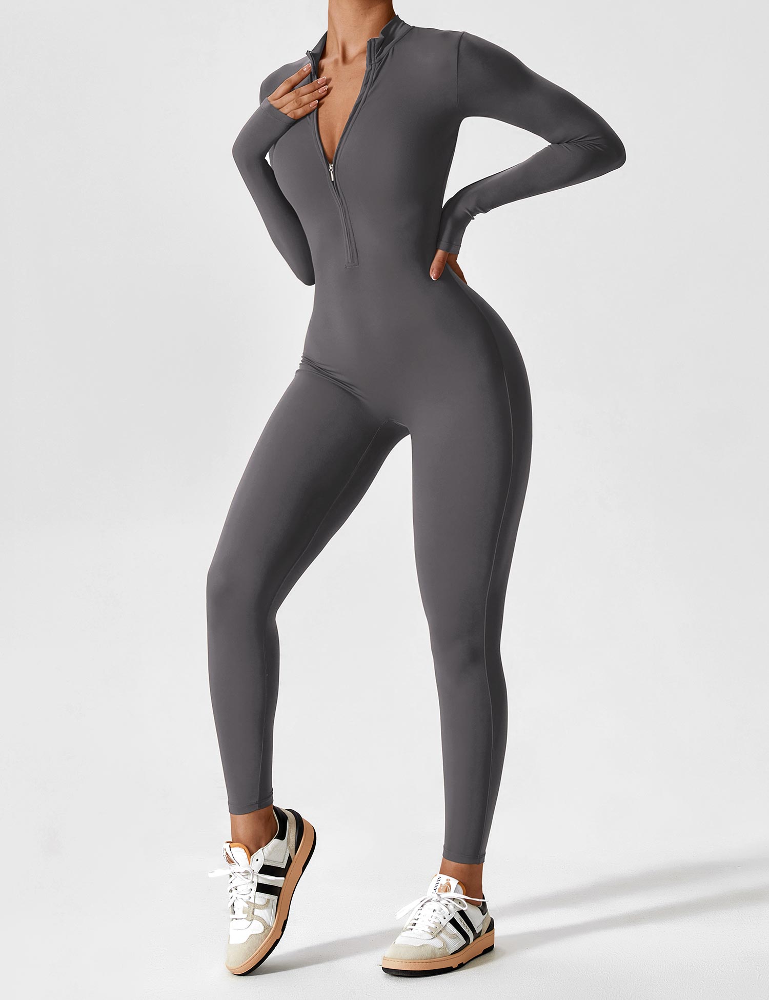 R&B | Lange Ärmel/Kurze Ärmel Reißverschluss Jumpsuit für Frauen