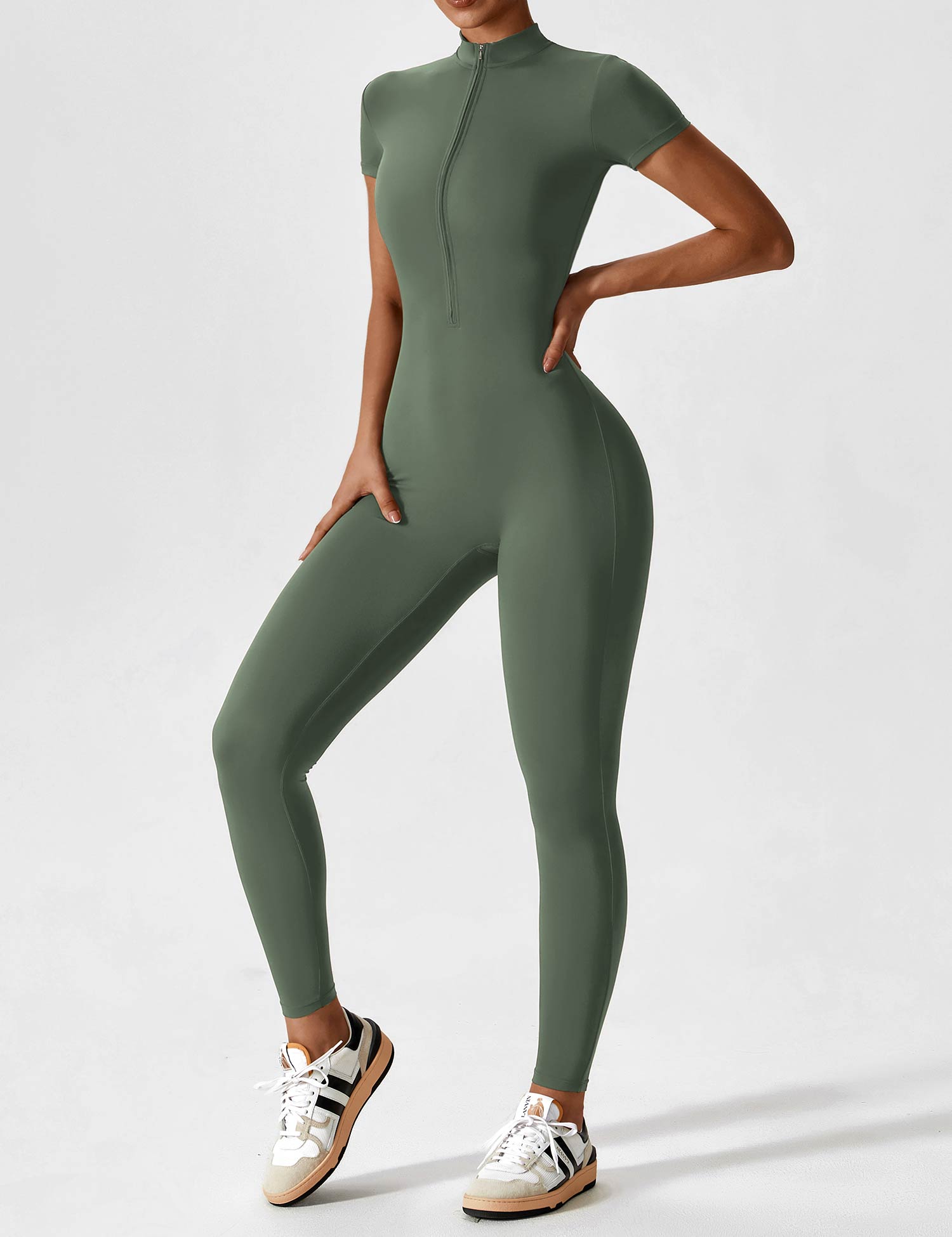 R&B | Lange Ärmel/Kurze Ärmel Reißverschluss Jumpsuit für Frauen
