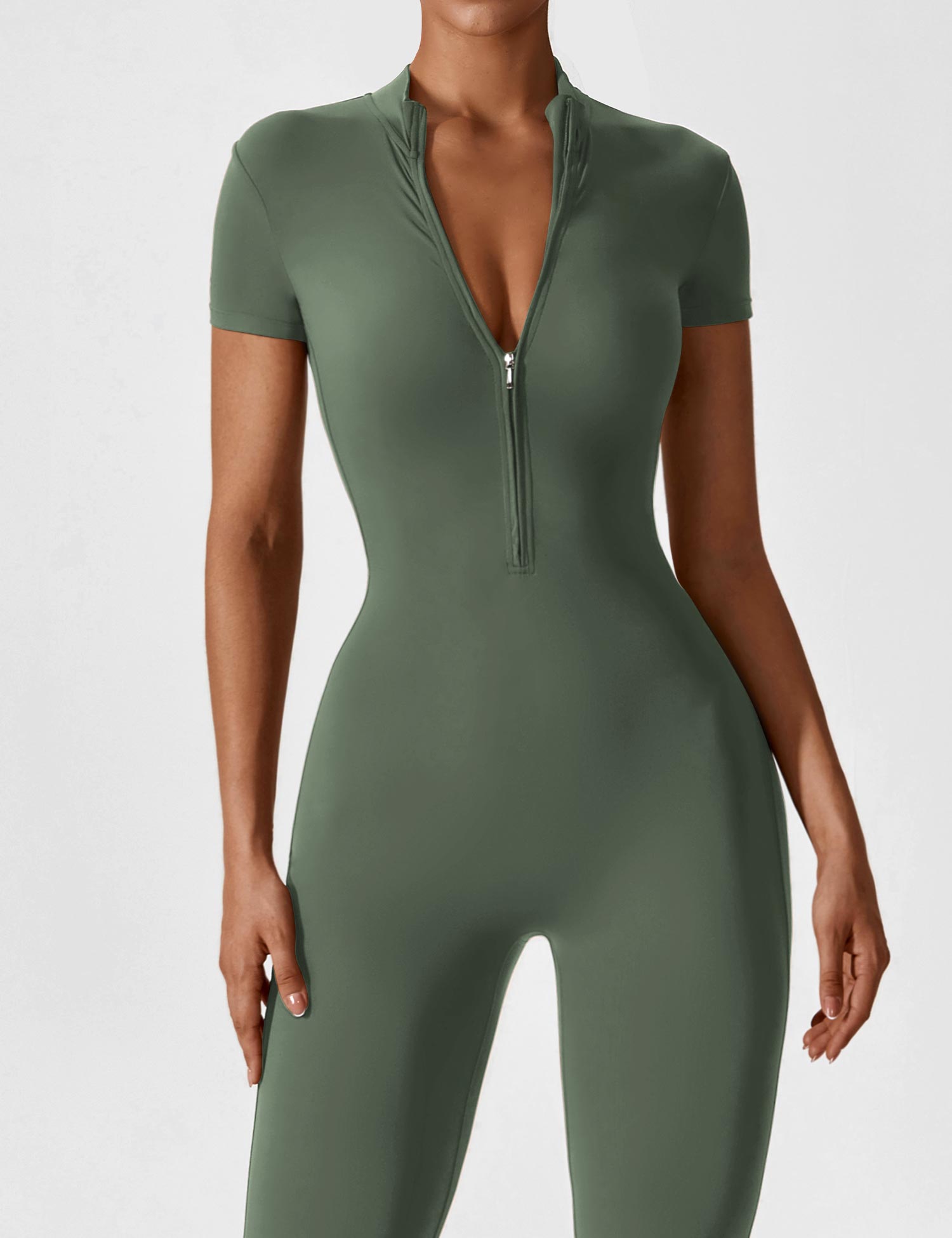 R&B | Lange Ärmel/Kurze Ärmel Reißverschluss Jumpsuit für Frauen