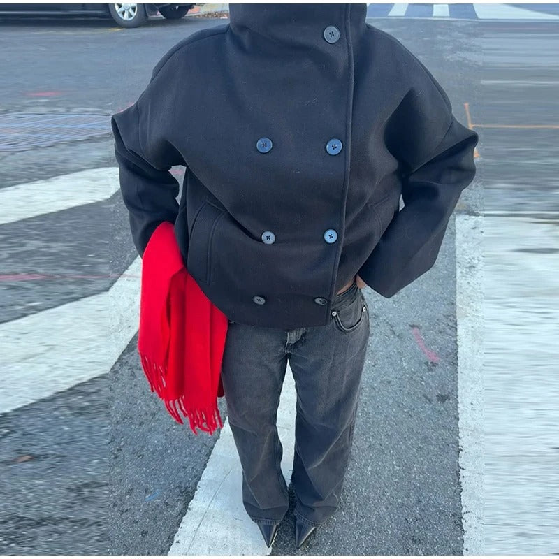 R&B | Wollmischung Jacke mit Hohem Kragen und Knöpfen