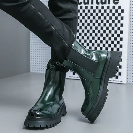 Lederstiefel mit runder Spitze R&B