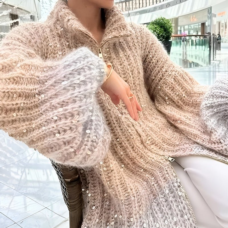 R&B | Stylischer Gestrickter Glitzerpullover mit Reißverschluss