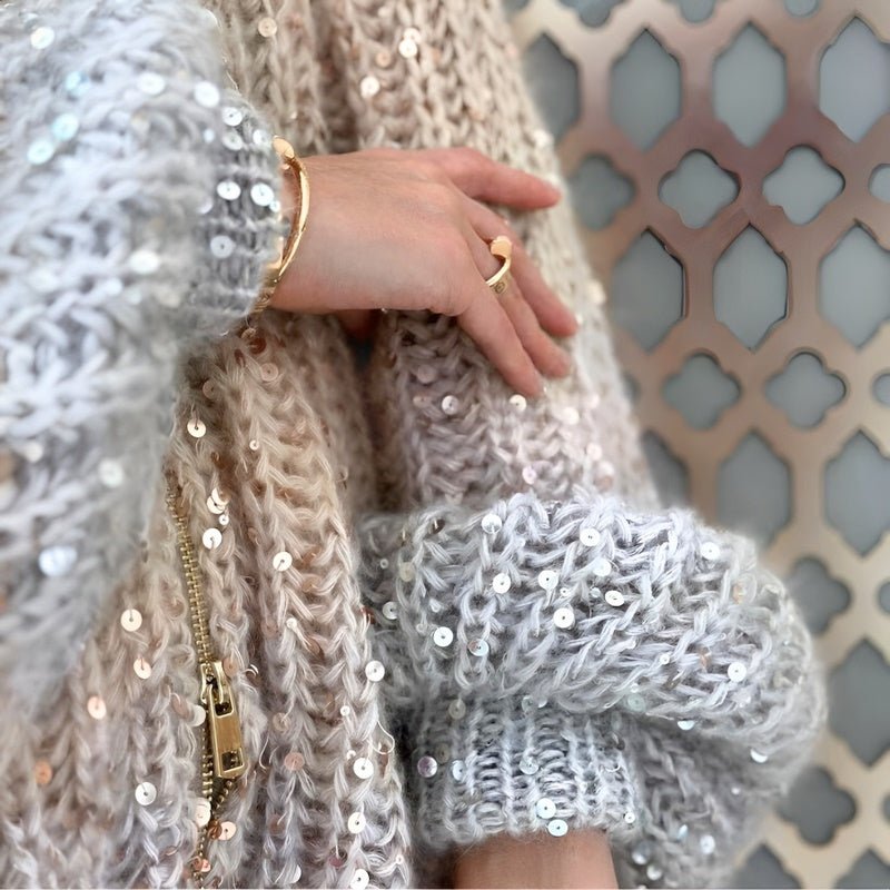 R&B | Stylischer Gestrickter Glitzerpullover mit Reißverschluss