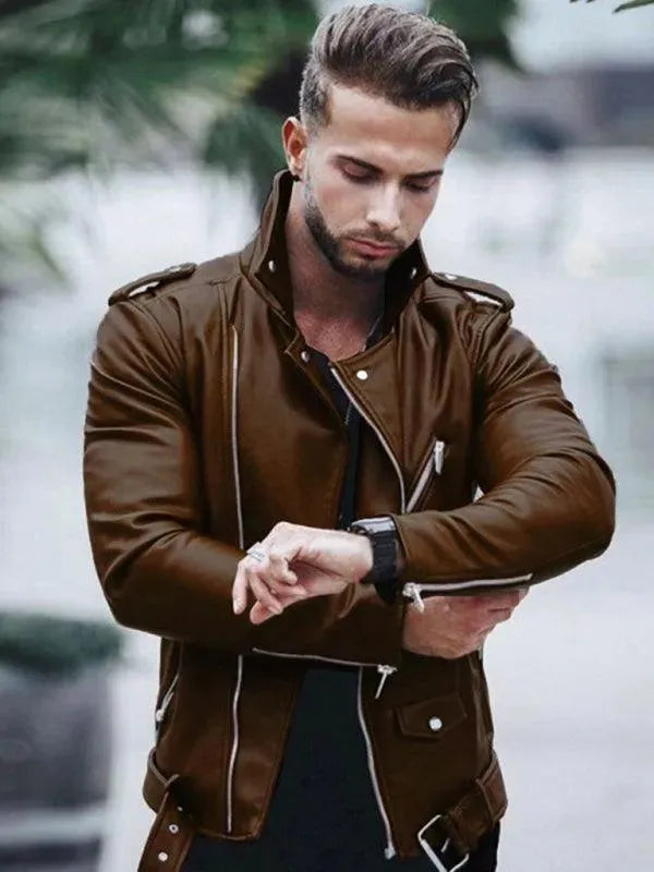 R&B | Reißverschluss Männer Leder Bikerjacke