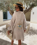 Oversize Musselin Bluse Glitzer Auge Beige
